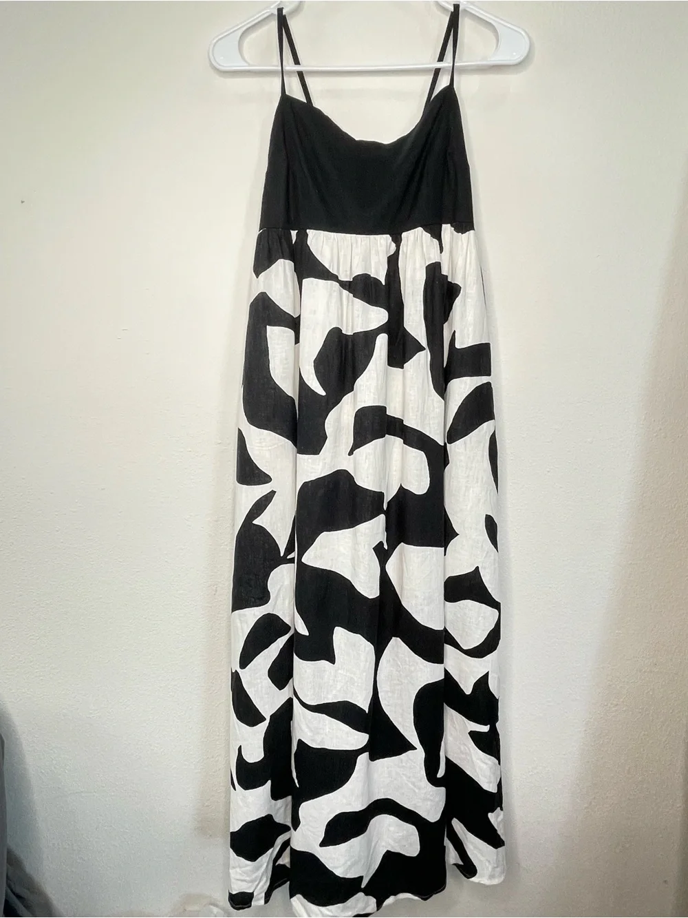 Abercrombie & Fitch Tie Back Babydoll Maxi Dress M Black White Linen Blend